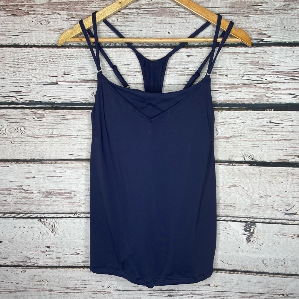 🏷️ NWT Athleta Seascape Bra Cup Tankini (Top Only) Navy Blue 34D/DD Swim Top